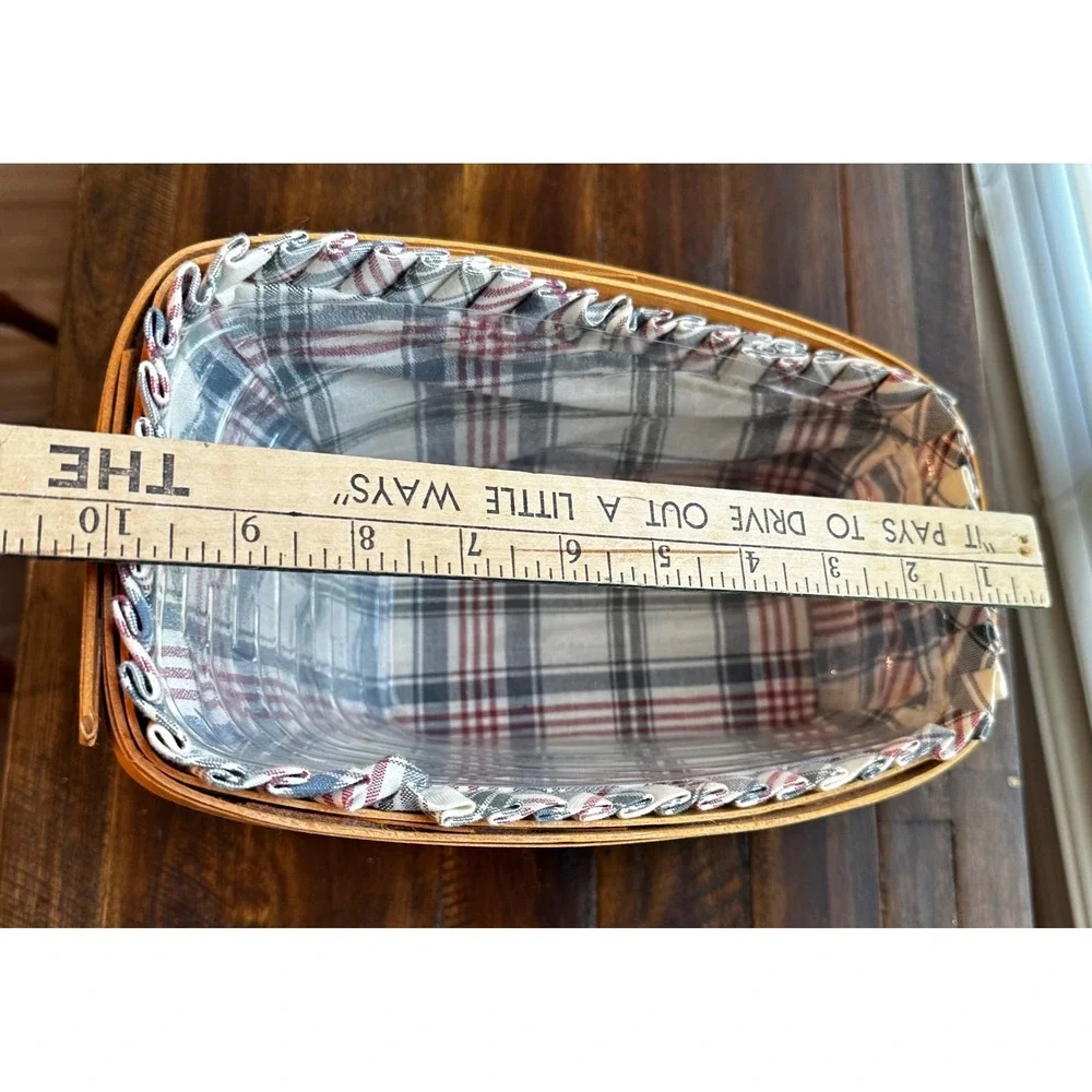 Longaberger 1997 Slant Top Basket with Plaid Liner and Plastic Protector Dresden